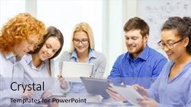  Presentation with computers - Cool new slides with application development - business office and startup concep backdrop and a light blue colored foreground