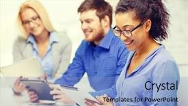  Presentation with office inauguration launch start up - Slide set featuring application development - business office and startup concept background and a light blue colored foreground