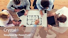  Presentation with meet work team - PPT layouts enhanced with application development - business people technology and team background and a coral colored foreground