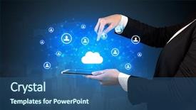  Presentation with tablet - PPT layouts consisting of application development - hand holding tablet and showing background and a ocean colored foreground