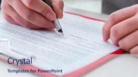  Presentation with taking notes - PPT theme featuring application form - businessman taking notes background and a sky blue colored foreground