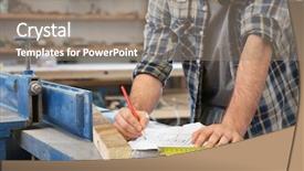  Presentation with measure and marking tools - Cool new presentation with applied materials - carpenter applying marking onto drawing backdrop and a gray colored foreground