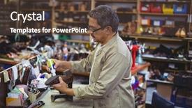  Presentation with glue - Theme enhanced with applied materials - shoemaker applying glue on shoe background and a  colored foreground