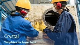  Presentation with steam boiler - Amazing PPT theme having applied materials - two asian workers applying insulation backdrop and a ocean colored foreground