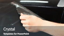  Presentation with worker - Cool new PPT theme with applied materials - worker applying tinting foil onto backdrop and a  colored foreground