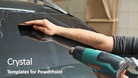  Presentation with worker abuse - Amazing PPT theme having applied materials - worker applying tinting foil onto backdrop and a gray colored foreground