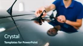  Presentation with worker - Amazing slides having apply job - worker with scissors car tinting backdrop and a ocean colored foreground