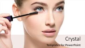  Presentation with eyelashes - Audience pleasing PPT theme consisting of applying - girl makes makeup beautiful woman backdrop and a coral colored foreground