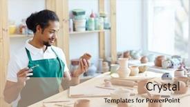  Presentation with race - Slide set consisting of applying glaze on handmade clay background and a soft green colored foreground