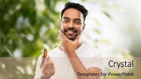  Presentation with lotion - Colorful PPT layouts enhanced with applying lotion or beard oil backdrop and a coral colored foreground