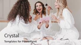  Presentation with bride - Slide set with applying makeup during bridal background and a light gray colored foreground