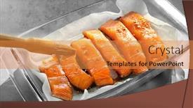  Presentation with salmon dish - Cool new slides with applying marinade on slices of salmon in baking dish backdrop and a gold colored foreground