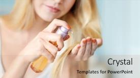  Presentation with hair care - Theme consisting of applying oil onto her hair background and a coral colored foreground