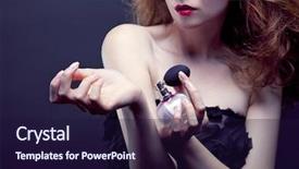  Presentation with spray - PPT layouts enhanced with applying perfume on her body background and a wine colored foreground