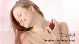  Presentation with woman body - PPT theme consisting of glass with martini focus on a olives background and a crimson colored foreground