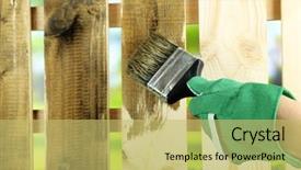  Presentation with wooden - Cool new PPT theme with applying protective varnish to wooden backdrop and a yellow colored foreground