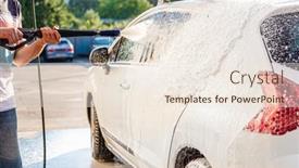  Presentation with foam - Cool new slide set with applying-washing-foam-on-car backdrop and a sky blue colored foreground