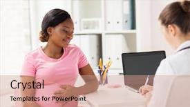  Presentation with african people - Cool new PPT theme with appointment - pregnancy medicine healthcare and people backdrop and a coral colored foreground
