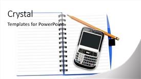  Presentation with book appointment - Presentation theme with appointment book phone and pen isolated on white background background and a white colored foreground