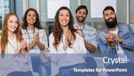  Presentation with appreciating - Slide deck enhanced with appreciating their colleague during presentation background and a  colored foreground