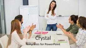  Presentation with appreciating - Amazing PPT theme having appreciating their colleague during presentation backdrop and a soft green colored foreground