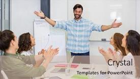  Presentation with appreciating - PPT layouts with appreciating their colleague during presentation background and a soft green colored foreground