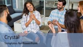  Presentation with appreciating - Slide set featuring appreciating their colleague during presentation background and a teal colored foreground