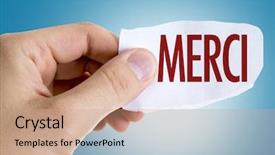  Presentation with appreciation client - Amazing PPT layouts having appreciation client - thank you in french backdrop and a coral colored foreground