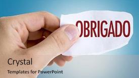  Presentation with appreciation client - Slide deck featuring appreciation client - thank you in portuguese background and a coral colored foreground