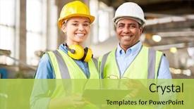  Presentation with apprentice - Beautiful PPT theme featuring apprentice - experienced engineer with his young backdrop and a yellow colored foreground