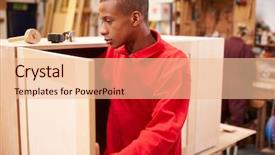  Presentation with apprentice - Presentation featuring apprentice building furniture in carpentry workshop background and a lemonade colored foreground