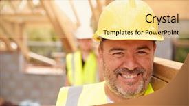  Presentation with apprentice - Colorful slide deck enhanced with apprentice carrying wood on construction backdrop and a blonde colored foreground