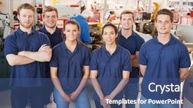  Presentation with apprentice - Beautiful PPT theme featuring apprentice engineers in their workplace backdrop and a ocean colored foreground