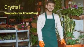  Presentation with sniper - PPT theme with apprentice-gardener-with-green-sniper background and a tawny brown colored foreground