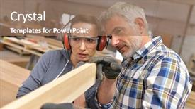  Presentation with teaching - Beautiful slide deck featuring apprentice how to cut wood backdrop and a coral colored foreground