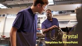  Presentation with apprentice - PPT theme consisting of apprentice how to use lathe background and a tawny brown colored foreground