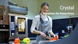  Presentation with apprentice - Slides consisting of apprentice of chef cutting ingredients for salad background and a gray colored foreground