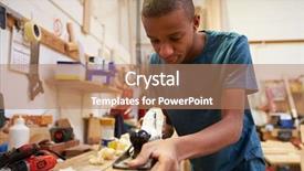  Presentation with apprentice retail - Amazing presentation design having apprentice planing wood in carpentry backdrop and a coral colored foreground
