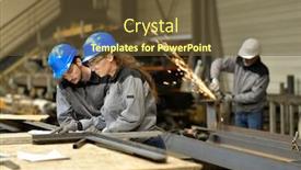  Presentation with steelwork - PPT theme with apprentice-working-in-steelwork-factory background and a tawny brown colored foreground