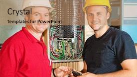  Presentation with circuit breaker - PPT layouts with apprentice working on breaker background and a coral colored foreground