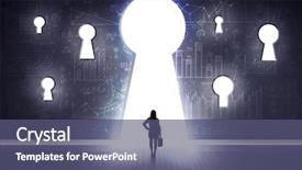  Presentation with keyhole - Slides with approch - successful businessman looking through keyhole background and a ocean colored foreground