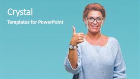  Presentation with success - Amazing presentation having approval - atrractive senior caucasian redhead woman backdrop and a light blue colored foreground