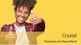  Presentation with winner - PPT theme with approval - beautiful young african american woman background and a  colored foreground