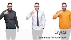 Presentation with collage - Slide set consisting of approval - collage of handsome man background and a  colored foreground