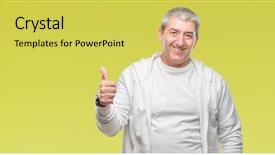  Presentation with sport - Slide deck with approval - handsome senior man wearing sport background and a yellow colored foreground