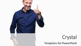  Presentation with success - Presentation design with approval - middle age hoary senior man background and a white colored foreground