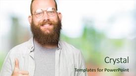  Presentation with eye glasses looking at world - Amazing PPT theme having approval - young blond man wearing glasses backdrop and a  colored foreground
