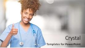  Presentation with populations african american - Presentation design with approve - young african american doctor woman background and a light gray colored foreground