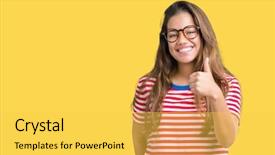  Presentation with success - Presentation theme consisting of approve - young beautiful brunette woman wearing background and a  colored foreground