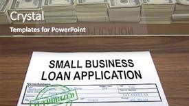  Presentation with business loan - Colorful presentation enhanced with approved small business loan application backdrop and a violet colored foreground